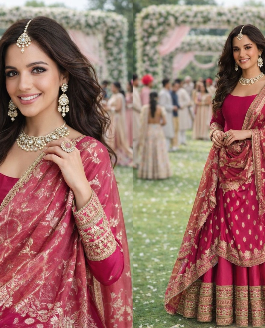 PINK - Gajari Pink Embroidered Silk Gown with Dupatta